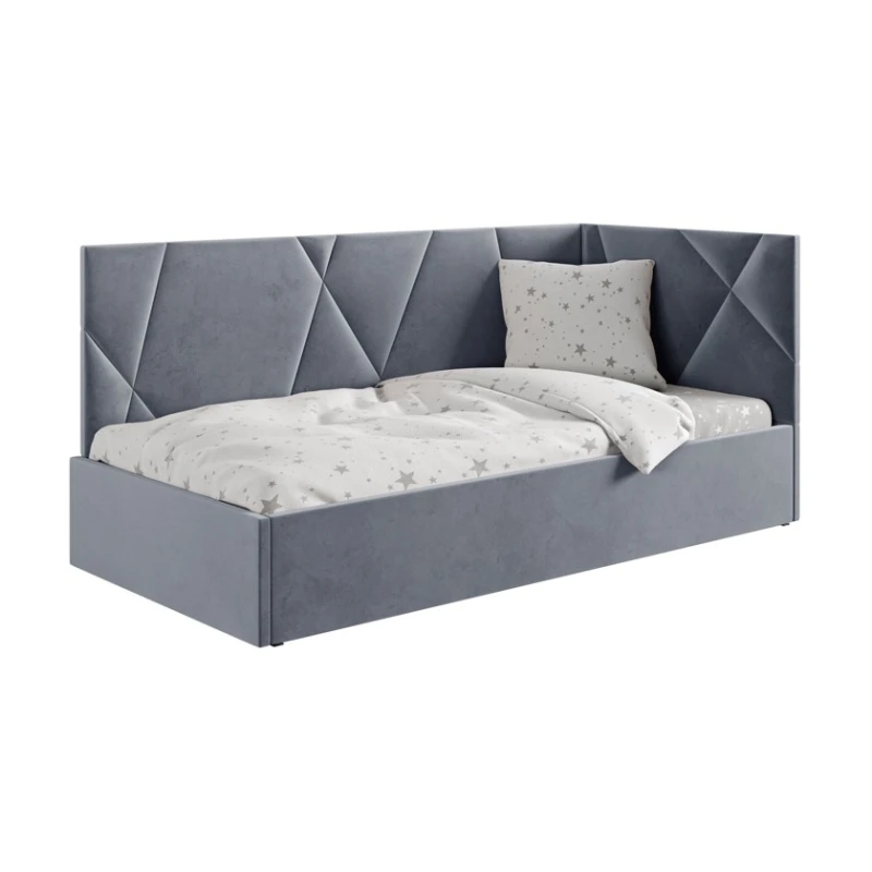 Tək nəfərlik çarpayı Art_tek_yataq 43, laminat/parça, boz, 200x85x120 sm