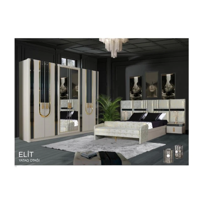 Спальный гарнитур Elit, кремовый, Ламинат Спальный гарнитур Elit, кремовый, Ламинат