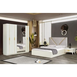 Набор мебели для спальни Alzzoni Lara Al003, кремовый (кровать 167x120x243 см, шкаф 200x208x52 см, трюмо 120x162x42 см, прикроватная тумба 60x110x40 см)