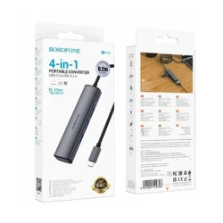 USB хаб Borofone DH12 Type-C to 3.0USB, Metal Gray