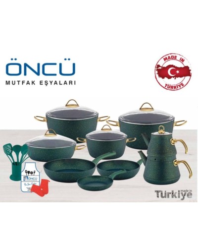 Qab-qacaq dəsti, yaşıl, 27 parça, 6 parça qaşıq dəsti, 2 əlcək, önlük, 20/24/28/30 sm
