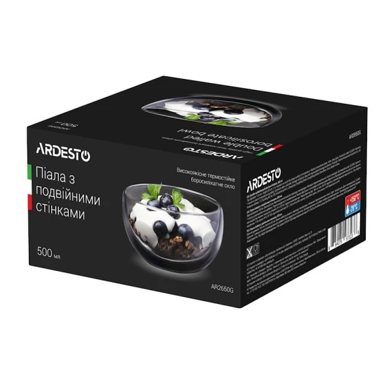 Пиала Ardesto AR2650G, овал, 500 мл, 14.5 см, стекло, прозрачный