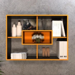 Полка настенная Art Mebel 29, ламинат, 75х100х25 см, черная/оранжевая Полка настенная Art Mebel 29, ламинат, 75х100х25 см, черная/оранжевая