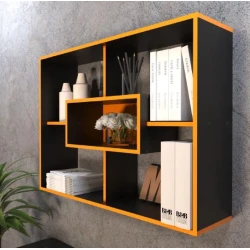 Полка настенная Art Mebel 29, ламинат, 75х100х25 см, черная/оранжевая Полка настенная Art Mebel 29, ламинат, 75х100х25 см, черная/оранжевая
