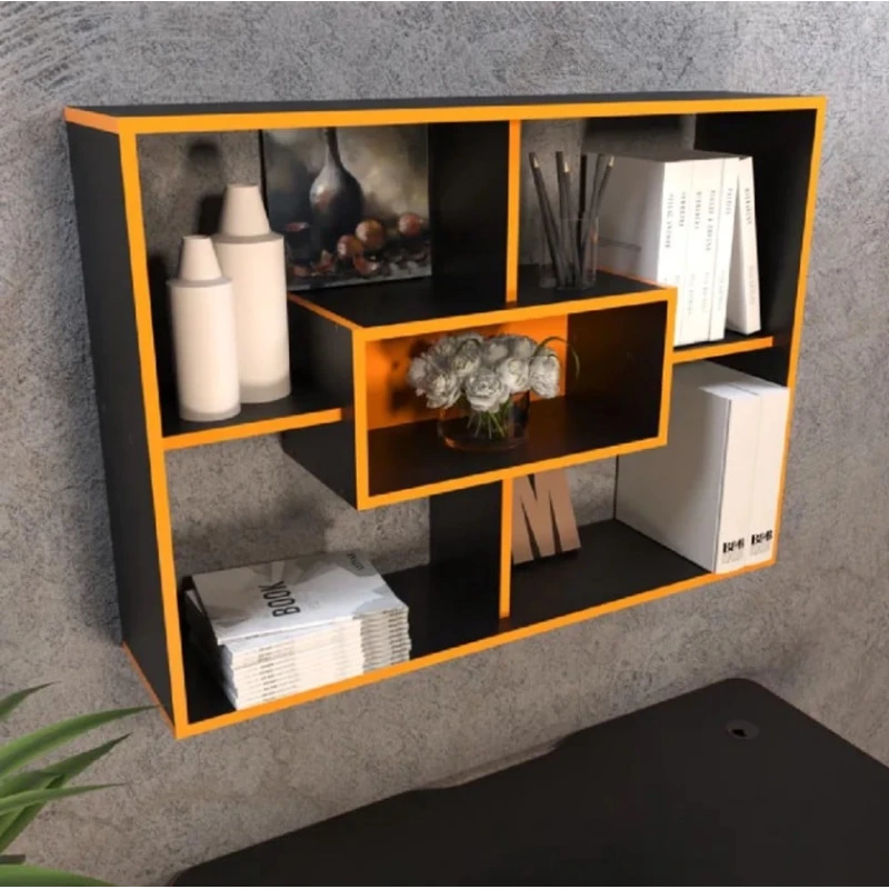 Divar rəfi Art Mebel 29, laminat, 75х100х25 sm, qara/narıncı