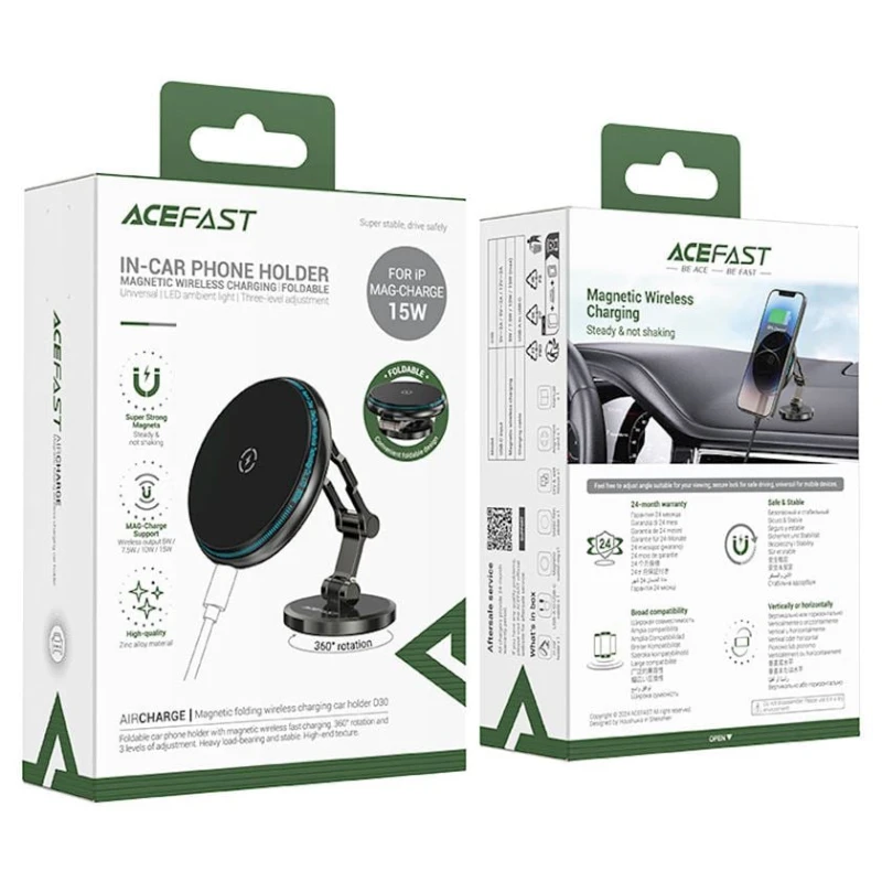 Автомобильный держатель для телефона Acefast D30 Wireless Black Автомобильный держатель для телефона Acefast D30 Wireless Black