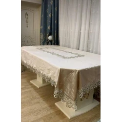 Скатерть MiraNova CTS-028, велюр, бежевая, 160х220 см