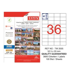 Этикетки самоклеющиеся Tanex TW-2035, 52.5x33 мм, 36 шт x 100 листов