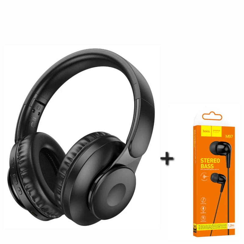 Беспроводные наушники Hoco W45 Black и в подарок проводные наушники Hoco M97 Black