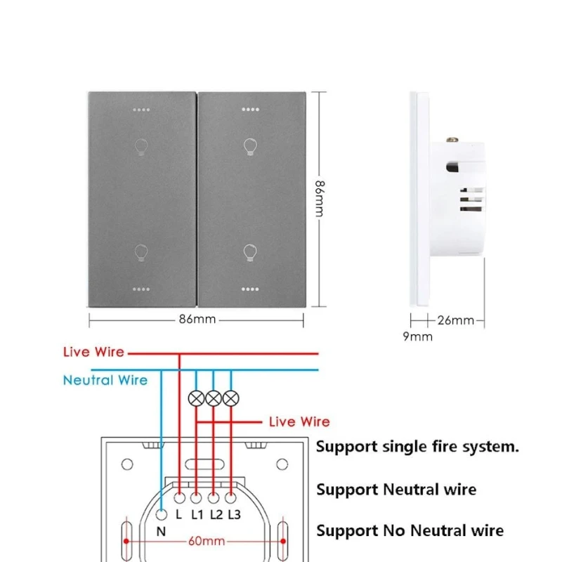 Умный выключатель Tuya Smart Switch, 4 кнопки Умный выключатель Tuya Smart Switch, 4 кнопки