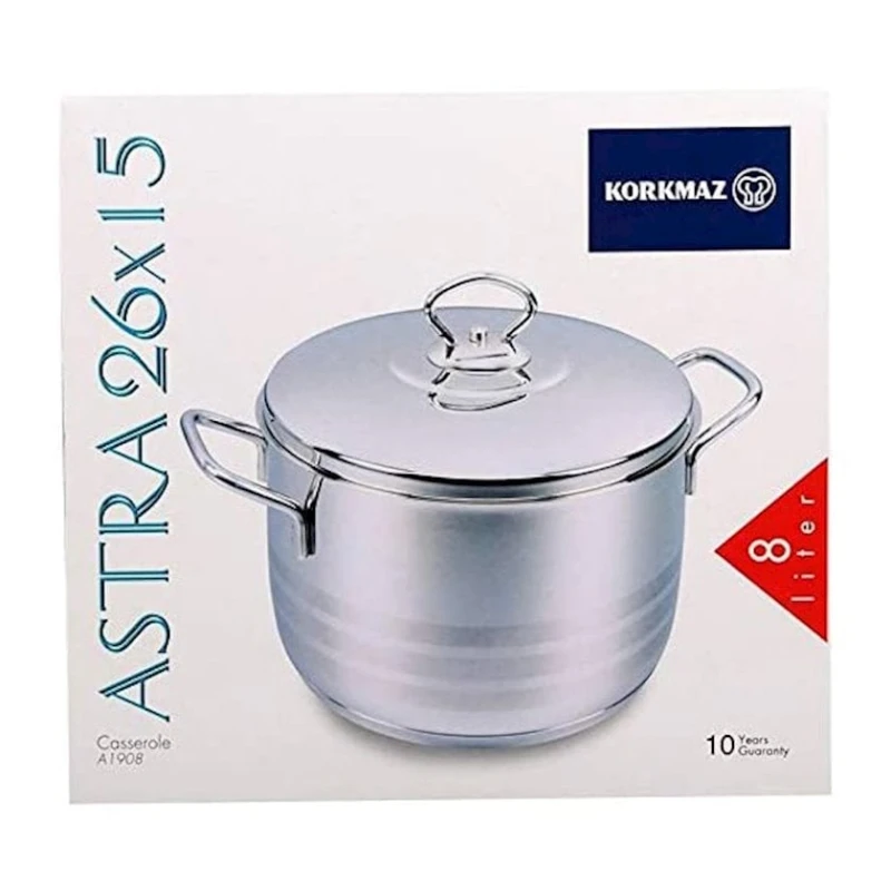 Кастрюля Korkmaz Astra A1908, 26х15 см, 8 л, cеребристый