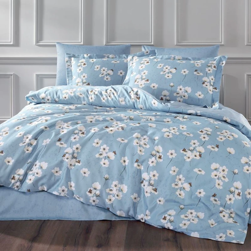 Комплект постельного белья Tivolyo Home Rustica, сатин, двуспальный, голубой