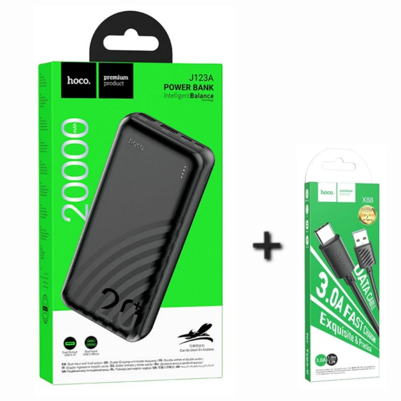 Xarici akkumulyator Hoco J123A Element 20000mAh Black və hədiyyə Hoco X88 Typ-C Usb Black