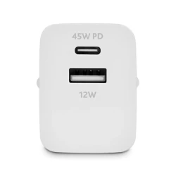 Сетевое зарядное устройство Ttec SmartCharger 45W PD Duo Travel Charger USB-C+USB-A, White