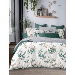 Комплект постельного белья MiraNova SF-748, пододеяльник 200x220 см, простыня 250x250 см, наволочка 50x70 см, двуспальный, хлопок, белый/зеленый