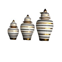 Dekorativ banka dəsti Bianco CO56, 3 əd, keramika, ağ, qara/qızılı zolaqlı, 24x13 sm, 31x17 sm, 39x21 sm