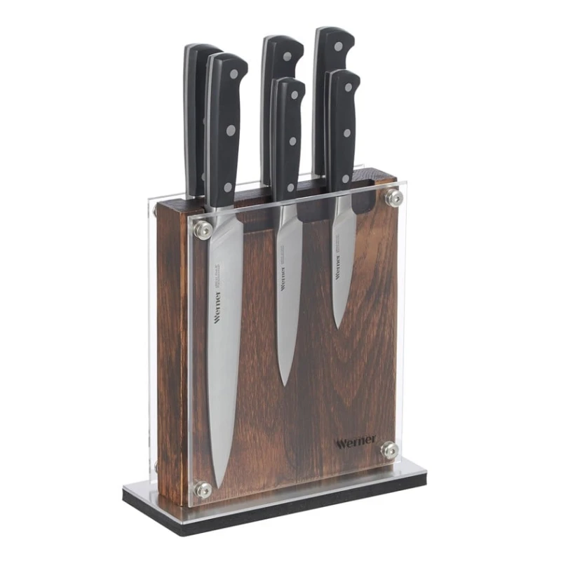 Bıçaq dəsti Werner Infinity 51948, polad/plastik, altlıq ilə, 6 əd