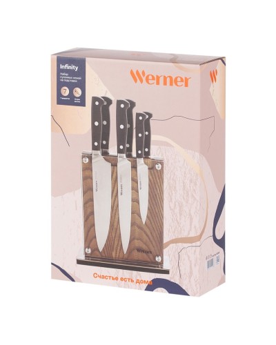 Bıçaq dəsti Werner Infinity 51948, polad/plastik, altlıq ilə, 6 əd