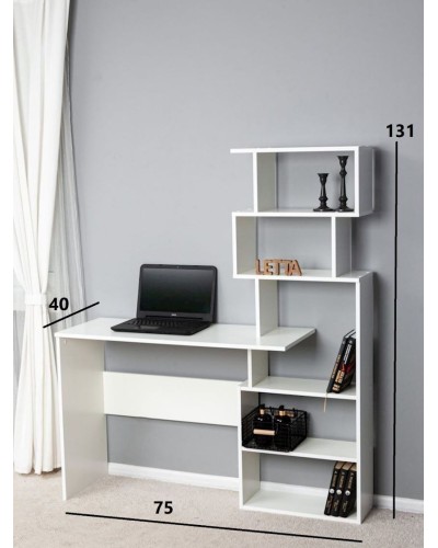 Kompüter masası Letta LDSP, ağ, 75х40х131 sm
