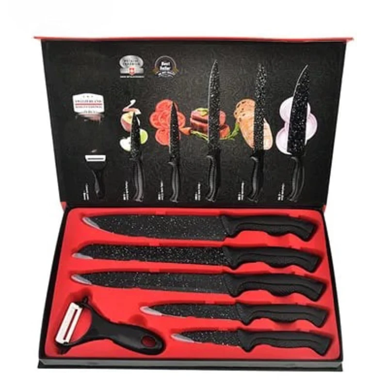 Mətbəx bıçağı dəsti YB-YDCS040, paslanmayan polad/plastik, qara, 6 ədəd