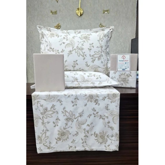 Комплект постельного белья Trend Cotton 00004469, пододеяльник 200x220 см, простыня 240x260 см, 2 наволочки 50x70 см, двуспальный, хлопок, белый/бежевый Комплект постельного белья Trend Cotton 00004469, пододеяльник 200x220 см, простыня 240x260 см, 2 наволочки 50x70 см, двуспальный, хлопок, белый/бежевый