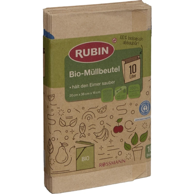 Orqanik zibil üçün torbalar Rubin Bio, 10 l, 10 əd, 20x36x16 sm