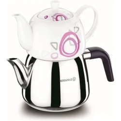 Набор чайников Korkmaz Bonjour A066, нержавеющая сталь/фарфор, серебристый/белый