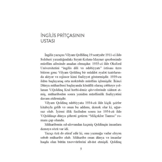 Kitab Qanun Nəşriyyatı Milçəklər tanrısı, müəllif Vilyam Qoldinq Kitab Qanun Nəşriyyatı Milçəklər tanrısı, müəllif Vilyam Qoldinq