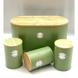 Metal Çörək və Ərzaq Saxlama Qabı Seti Bambuk Qapaqlı 4 Parça maxi-sweet-18197312