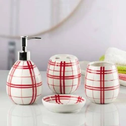 Набор для ванной nh_cv10, керамика, белый/красный, 4 шт Набор для ванной nh_cv10, керамика, белый/красный, 4 шт