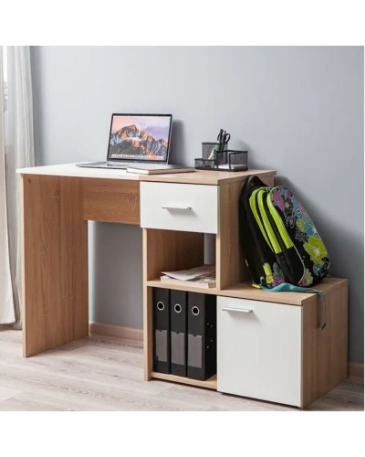 Yazı masası Ultra, LDSP, 75х45х120 sm, siyirmələrlə/rəflərlə, qəhvəyi/ağ