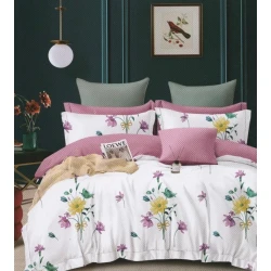 Комплект постельного белья MiraNova SF-745, пододеяльник 200x220 см, простыня 250x250 см, наволочка 50x70 см, двуспальный, хлопок, белый/розовый