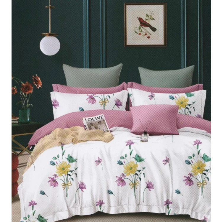 Комплект постельного белья MiraNova SF-745, пододеяльник 200x220 см, простыня 250x250 см, наволочка 50x70 см, двуспальный, хлопок, белый/розовый