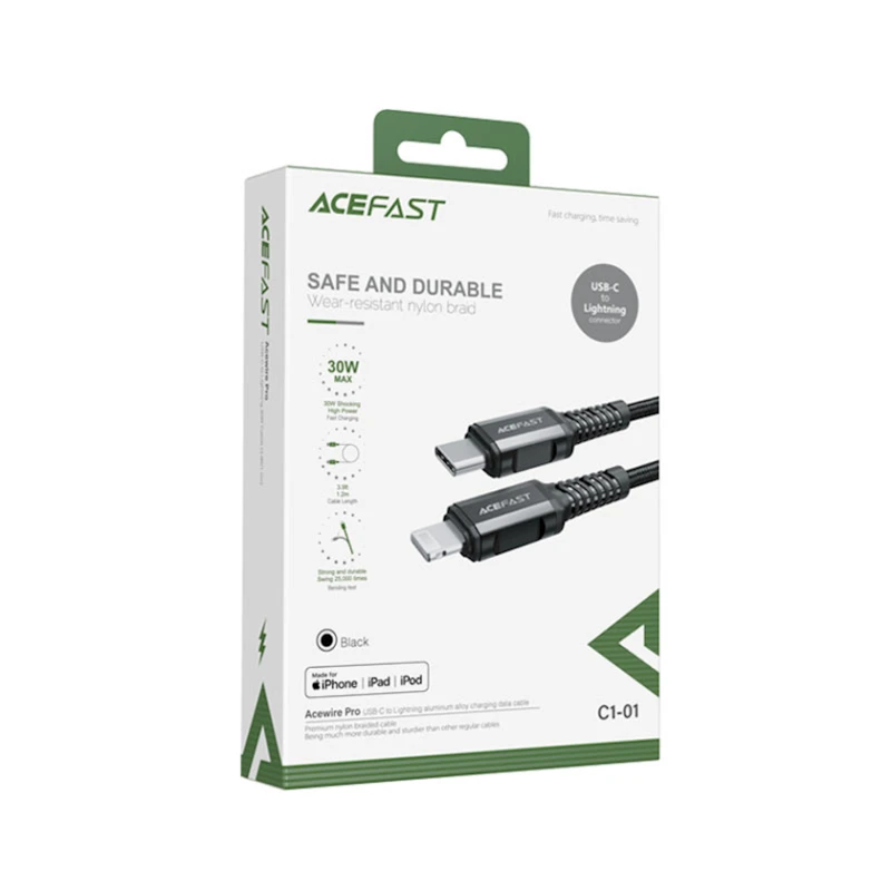 Кабель USB Acefast C1-01 Type-C to Lightning 30W, Черный