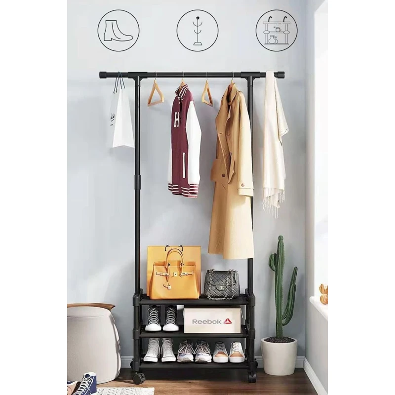 Вешалка с полками MA-GH311, черная, 35x76x190 см Вешалка с полками MA-GH311, черная, 35x76x190 см