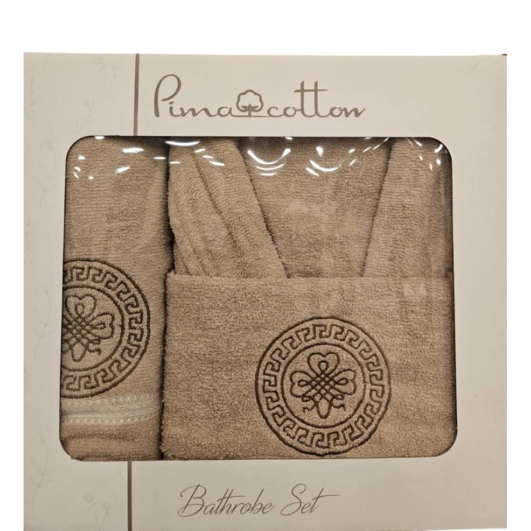 Банный набор Pima Cotton SHA-00004583 (халат + банное полотенце 70х140 см + полотенце для рук 50х90 см), хлопок, коричневый Банный набор Pima Cotton SHA-00004583 (халат + банное полотенце 70х140 см + полотенце для рук 50х90 см), хлопок, коричневый