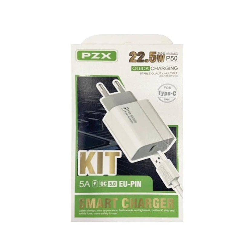 Şəbəkə enerji toplama cihazı PZX P50 Charger with USB and Cable Type-C 22.5 W, Ağ