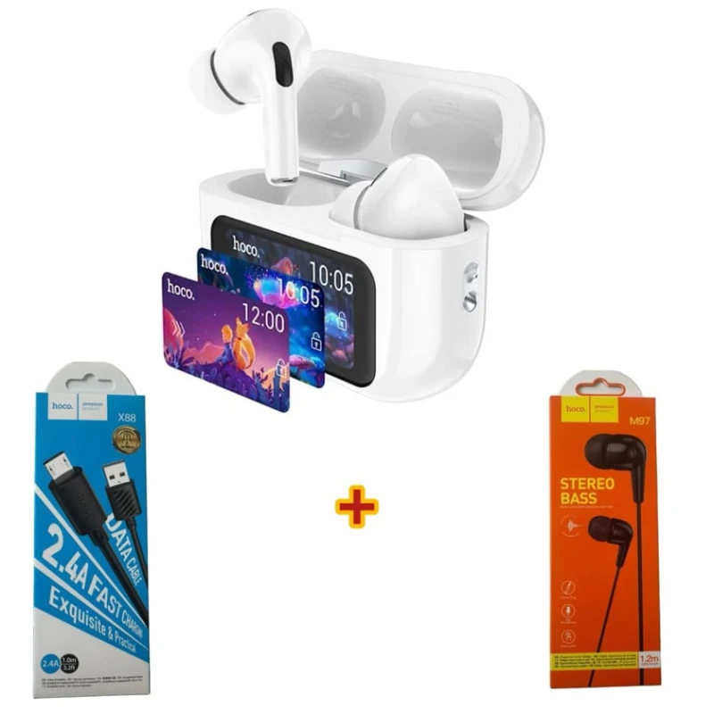 Беспроводные наушники Hoco ew72 White + наушники + кабель зарядки