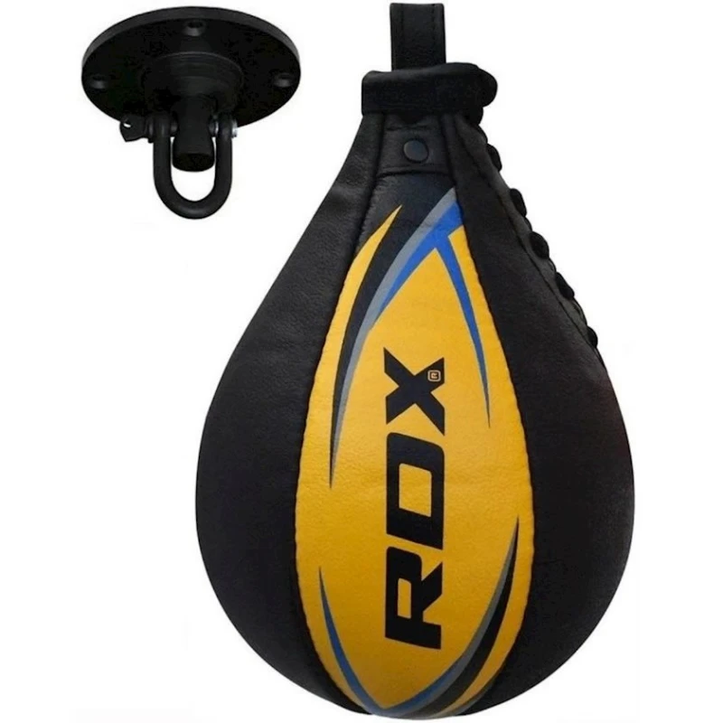 Боксерская груша RDX Leather Speed Ball, черный/желтый Боксерская груша RDX Leather Speed Ball, черный/желтый