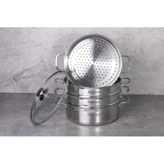 Мантоварка Kukmara stm502803sbg, нержавеющая сталь, с 3 сетками, серебристая, 5 л Мантоварка Kukmara stm502803sbg, нержавеющая сталь, с 3 сетками, серебристая, 5 л
