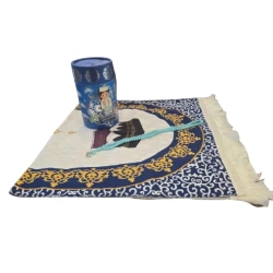 Подарочный набор Mercan 20001 (коврик для намаза 90x50 см + четки), хлопок, кремовый/синий