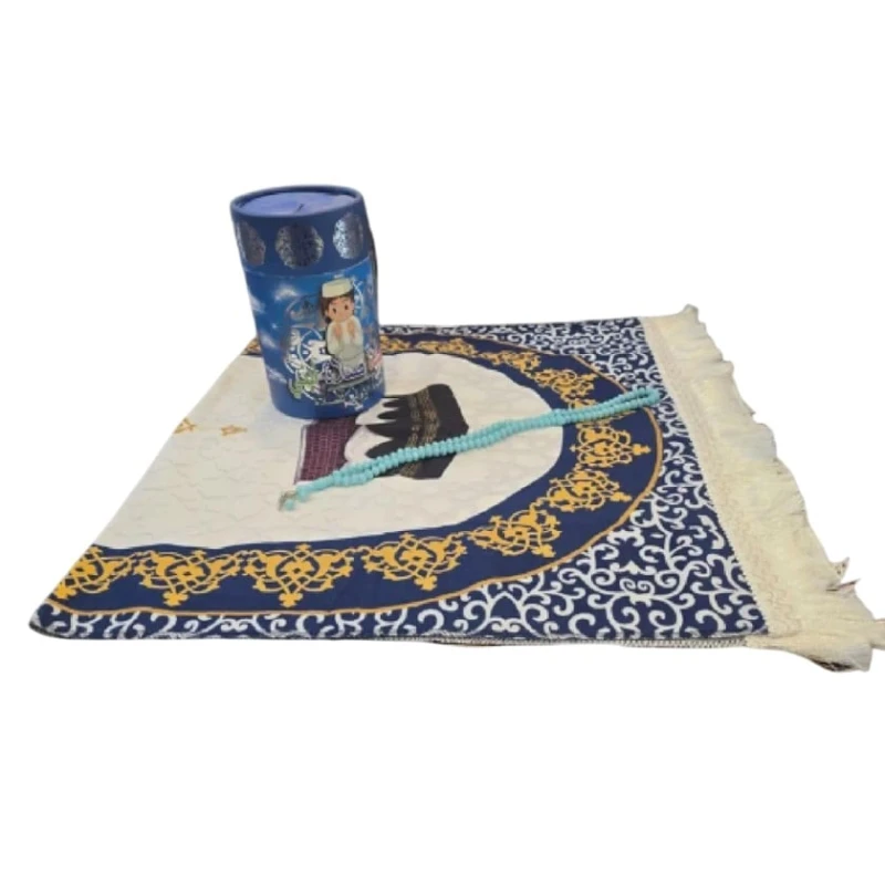 Подарочный набор Mercan 20001 (коврик для намаза 90x50 см + четки), хлопок, кремовый/синий Подарочный набор Mercan 20001 (коврик для намаза 90x50 см + четки), хлопок, кремовый/синий