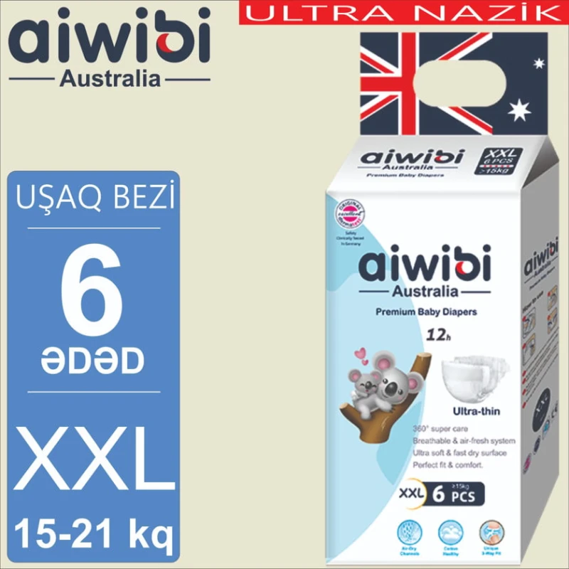Детские подгузники AIWIBI Premium XXL, 15-21 кг, 6 шт