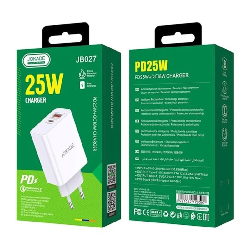 Сетевое зарядное устройство Jokade JB027 25 W, Белый Сетевое зарядное устройство Jokade JB027 25 W, Белый