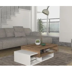 Журнальный стол TV Stend M15, ламинат, белый/светло-коричневый, 105x60x35 см