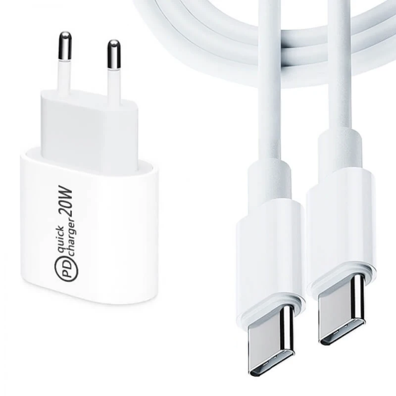 Şəbəkə enerji toplama cihazı PD 20W + Type-C - Type-C Cable, Ağ
