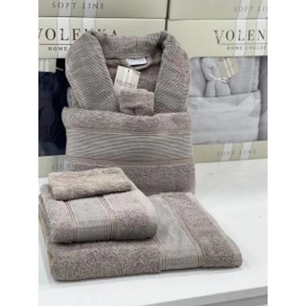 Банный набор Volenka SF-786, хлопок, коричневый, размер L/XL (банное полотенце + полотенце для лица + халат) Банный набор Volenka SF-786, хлопок, коричневый, размер L/XL (банное полотенце + полотенце для лица + халат)