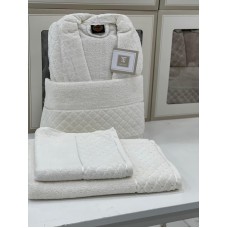 Hamam dəsti MiraNova SF-802, pambıq, ağ, ölçü L/XL (hamam dəsmalı + üz dəsmalı + xələt)