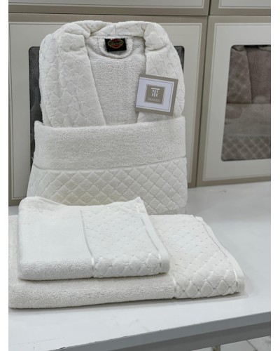 Hamam dəsti MiraNova SF-802, pambıq, ağ, ölçü L/XL (hamam dəsmalı + üz dəsmalı + xələt)