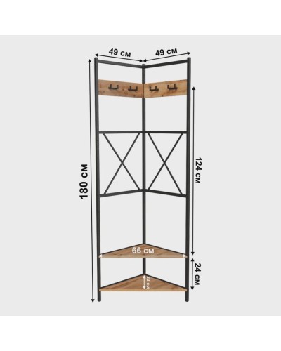 Rəfli asılqan Letta 3563_Letta25VeshLoftVot, LDSP/metal, qəhvəyi/qara, 49x49x180 sm